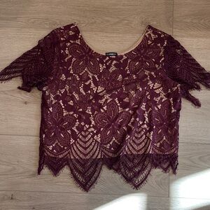 2000s Express Burgundy Lace Crop Top